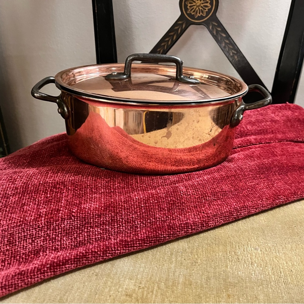 Vintage oval copper and stainless lidded casserole